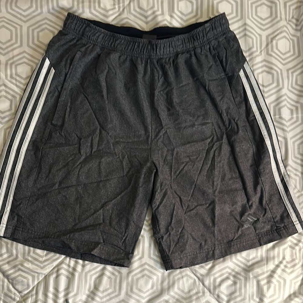 Adidas Black Athletic Shorts with White Stripes